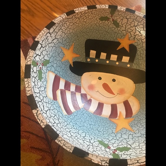 Vintage Crackled Snowman Holiday Bowl - Picture 4 of 5